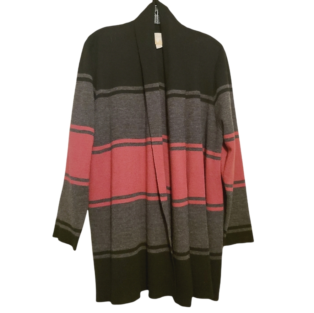 Bestow | Women's Colorblock Striped Open Cardigan Sweater (Size XL)